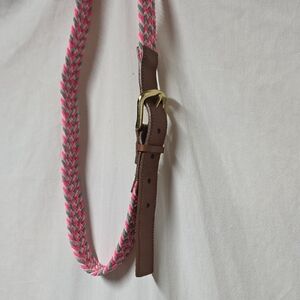 J. Crew Pink and Brown Braided Belt Leather Tab Small
